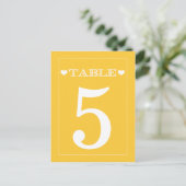 Niedlich herz-gelbe Hochzeitskarten mit Tischnumme Postkarte (Stehend Vorderseite)