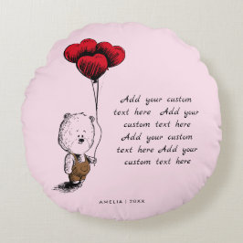 Niedlich Herzblasen Teddy Bear Valentinstag Rundes Kissen