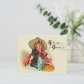 Niedlich Hexe Girl Black Cat Pumpkin Postkarte (Stehend Vorderseite)
