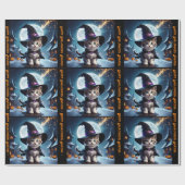 Niedlich Hexe KätzchenHalloween Mädchen hinzufügen Geschenkpapier (Flach)