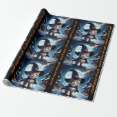 Niedlich Hexe KätzchenHalloween Mädchen hinzufügen Geschenkpapier (Ungerollt)