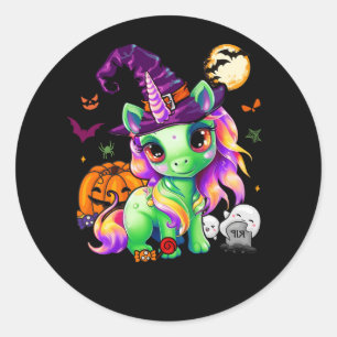Niedlich Hexe Unicorn Halloween Hexe Zombie Pumpki Runder Aufkleber