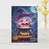 Niedlich Hexenmädchen Halloween Whimsical Karte (Gelbe Blume)