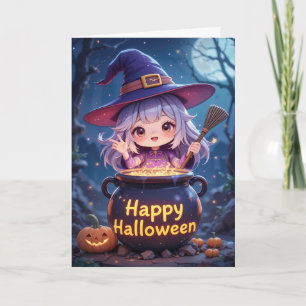 Niedlich Hexenmädchen Halloween Whimsical Karte