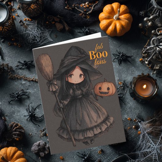 Niedlich Hexenmädchen ihr Broom & Pumpkin Kids Hal Karte