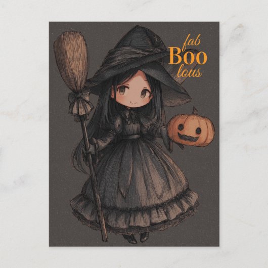 Niedlich Hexenmädchen ihr Broom & Pumpkin Kids Hal Postkarte (Vorderseite)