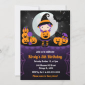 Niedlich Hexenmädchen und Pumpkins Kindergeburtsta Einladung (Vorderseite)