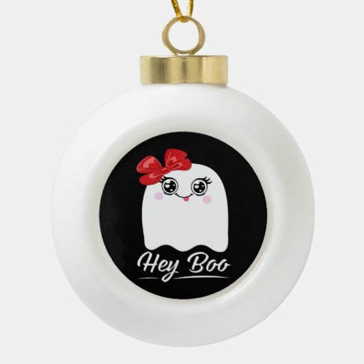 Niedlich Hey Boo Halloween Keramik Kugel-Ornament (Vorderseite)