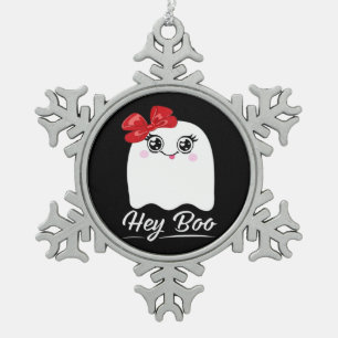 Niedlich Hey Boo Halloween Schneeflocken Zinn-Ornament