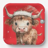 Niedlich. Highland Cow in Weihnachtsmannmütze Red Pappteller (Vorderseite)