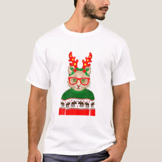 Niedlich Hippie Cat Weihnachten T-Shirt