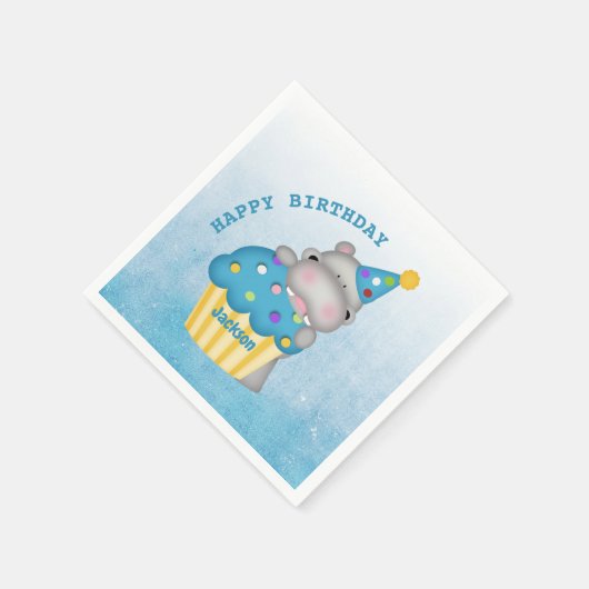 Niedlich Hippo Birthday Cupcake Napkins Serviette (Ecke)