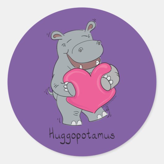 Niedlich Hippo Hugs Süße Tier Cartoon Runder Aufkleber (Vorderseite)