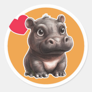Niedlich Hippo Runder Aufkleber