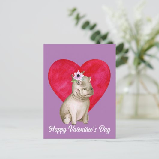 Niedlich Hippo Valentine Postkarte (Stehend Vorderseite)