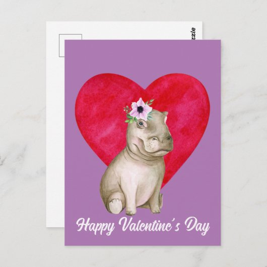 Niedlich Hippo Valentine Postkarte (Vorne/Hinten)