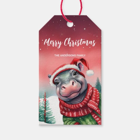 Niedlich HIPPO Weihnachtsbaum Party Schneekinder Geschenkanhänger (Vorderseite)