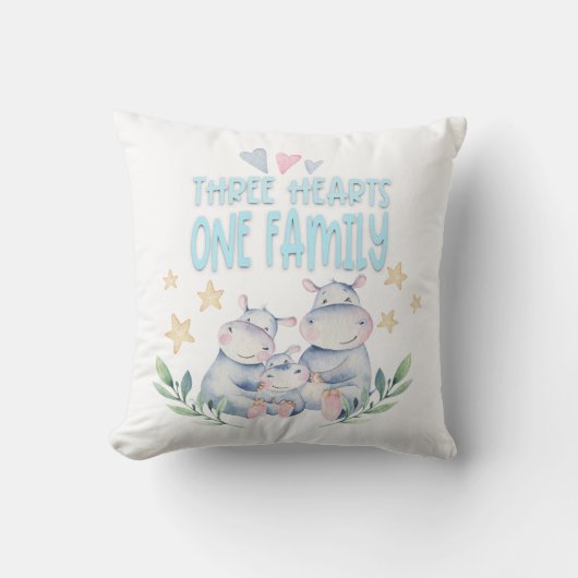 Niedlich Hippos Three Hearts One Family Kissen (Vorderseite)