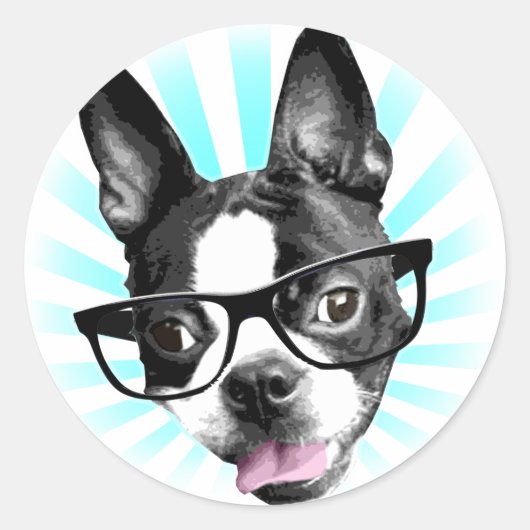 Niedlich! Hipster Boston Terrier Runder Aufkleber (Vorderseite)