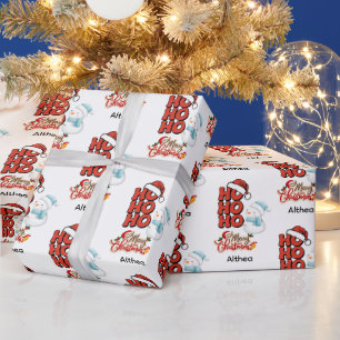 Niedlich Ho Ho Ho Frohe Weihnachten individualisie Geschenkpapier