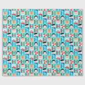 Niedlich Ho Ho Ho Kinder Weihnachten Blau Moderne  Geschenkpapier (Flach)