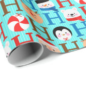 Niedlich Ho Ho Ho Kinder Weihnachten Blau Moderne  Geschenkpapier (Rolleneckpunkt)