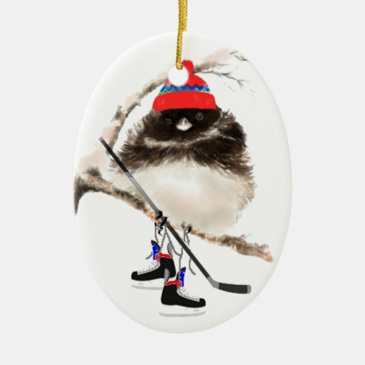 Niedlich Hockey Bird in Hat, Weihnachts-Spaß, Junc Keramik Ornament (Vorne)