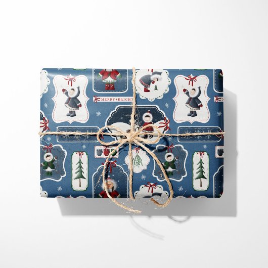 Niedlich Holiday Eskimo Tags Blau Geschenkpapier