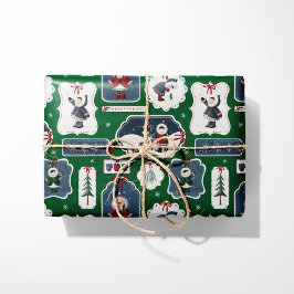 Niedlich Holiday Eskimo Tags Green Geschenkpapier