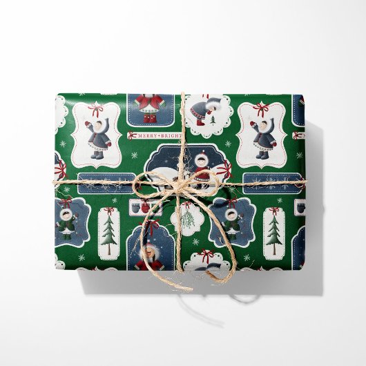 Niedlich Holiday Eskimo Tags Green Geschenkpapier
