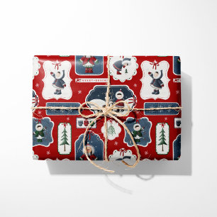 Niedlich Holiday Eskimo Tags Red Geschenkpapier