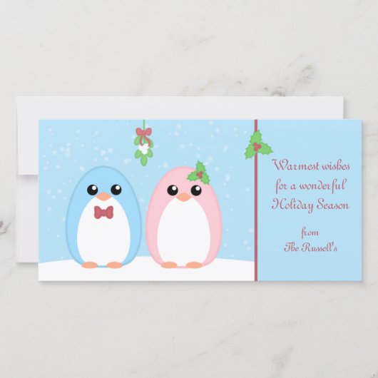 Niedlich Holiday Penguin Couple Feiertagskarte (Vorderseite)