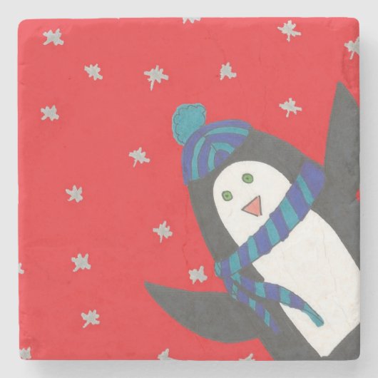 Niedlich Holiday Penguin Steinuntersetzer (Vorderseite)