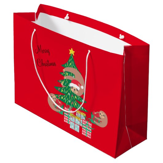 Niedlich Holiday Sloth Large Große Geschenktüte (Rückseite Schrägansicht)
