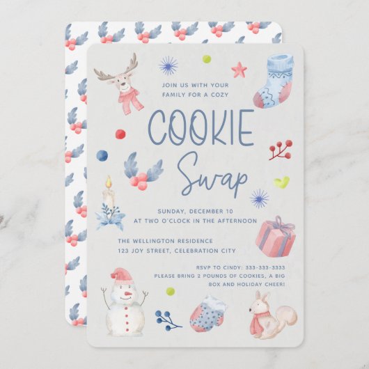 Niedlich Holiday Watercolor Weihnachtskochtausch Einladung (Vorne/Hinten)