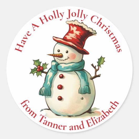 Niedlich Holly Jolly Snowman Custom Christmas Runder Aufkleber (Vorderseite)