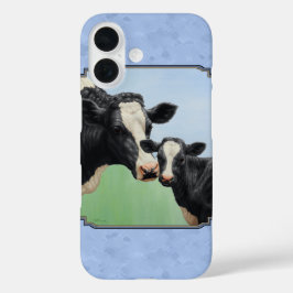 Niedlich Holstein Calf & Cow Sky Blue iPhone 16 Hülle