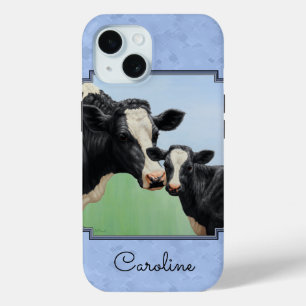 Niedlich Holstein Calf & Cow Sky Blue iPhone 15 Hülle