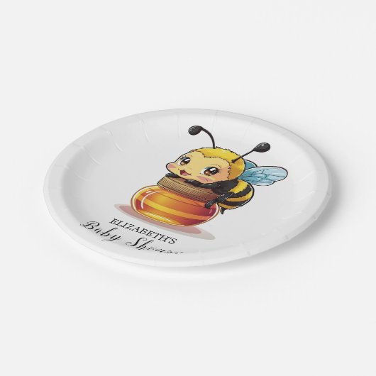 Niedlich Honey Bee Baby Dusche Pappteller (Schrägansicht)