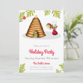 Niedlich Honey Bee Santa Claus Weihnachtsfeiertag Einladung (Stehend Vorderseite)