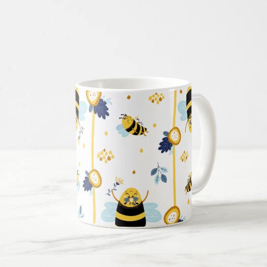Niedlich Honey Bee Spring Summer Pattern Kaffeetasse (VorderseiteRechts)