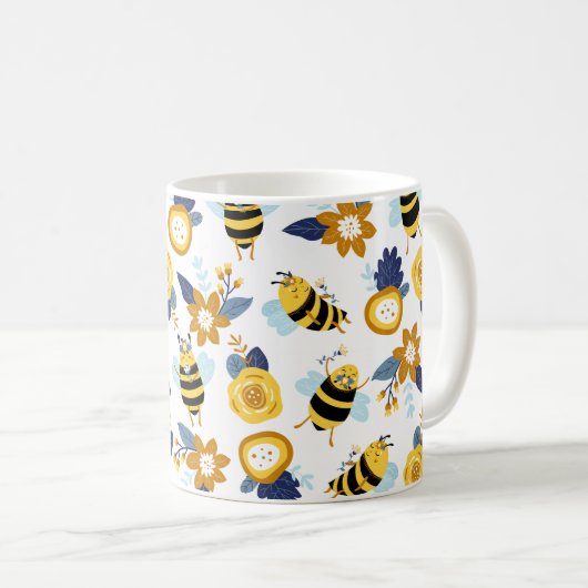 Niedlich Honey Bee Spring Summer Pattern Kaffeetasse (VorderseiteRechts)
