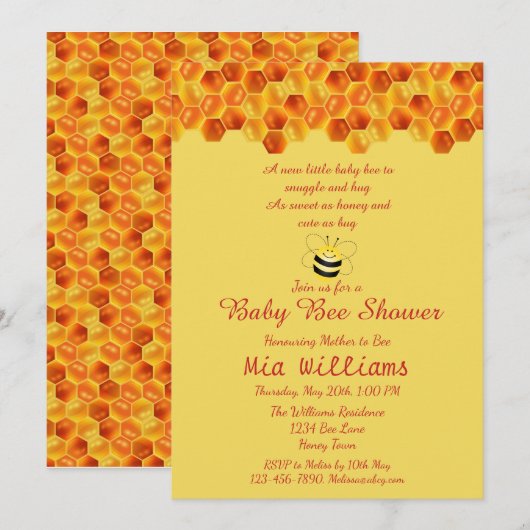Niedlich Honey Bee Themed Baby Dusche Einladung (Vorne/Hinten)