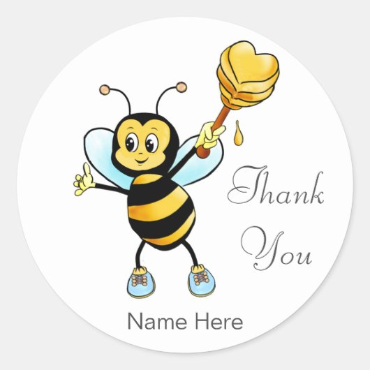 Niedlich Honey Bee with Heart Danke Runder Aufkleber (Vorderseite)