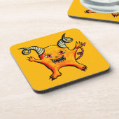 Niedlich Horned Demon Cartoon Monster Kinder Gelb Getränkeuntersetzer (Linke Seite)