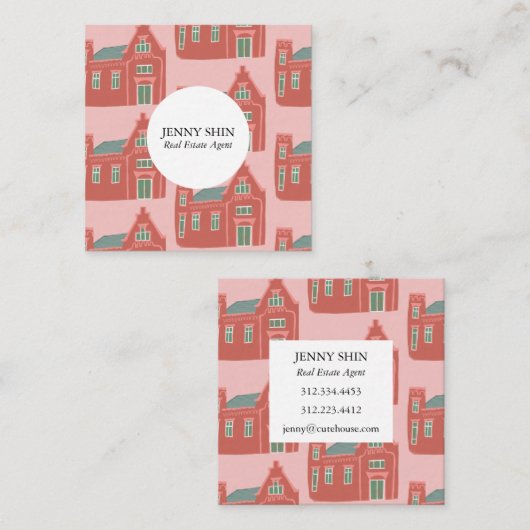Niedlich Houses Real Anwesen Agent Broker Realtor Quadratische Visitenkarte (Vorne/Hinten)