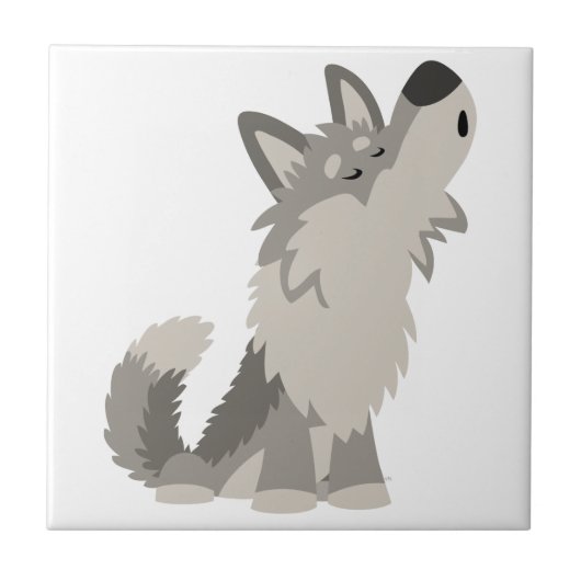 Niedlich Howling Cartoon Wolf Tile Fliese (Vorderseite)