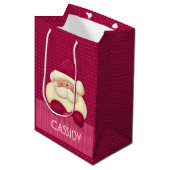 Niedlich Hübsch in Pink Girly Santa Theme Mittlere Geschenktüte (Vorderseite Schrägansicht)