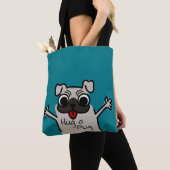 Niedlich Hug eines Mops Aquamarin Tasche (Von Nahem)