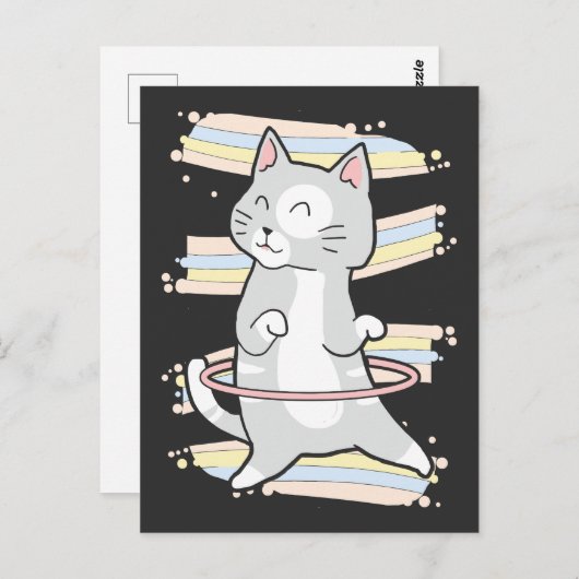Niedlich Hula Hoop Kitty Dancing Cat Tanz Lover Postkarte (Vorne/Hinten)